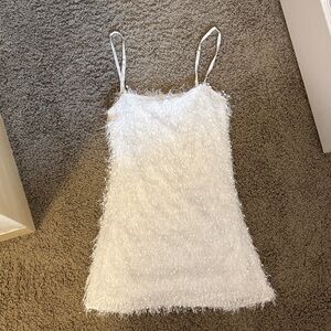 Lulu's White Fuzzy Mini Dress